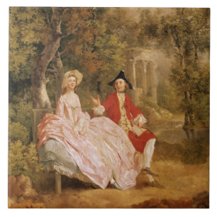 Carreau Conversation en parc, portrait de l'artiste et