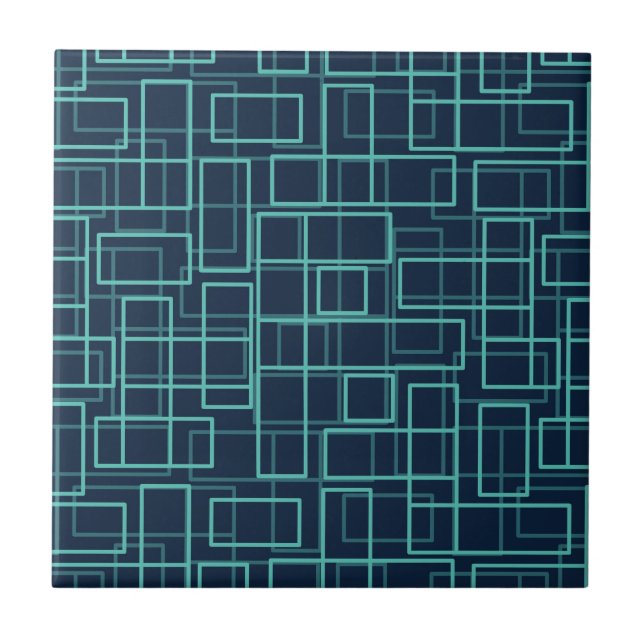 Carreau Cool Blue Geometric Grid Pattern Ceramic Tile (Devant)
