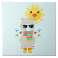 Cool Llama et souriant Kawaii Sun