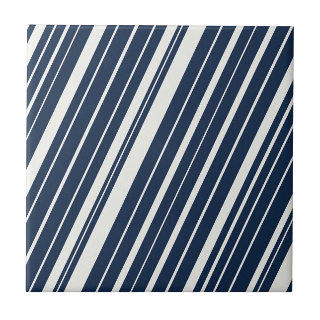 Carreau Cool Marine Bleu et Blanc Diagonal Stripes Motif (Devant)