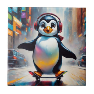 Carreau Cool Peinture d'Art numérique de pingouin