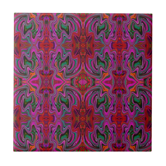 Carreau Cool Trippy Magenta, rouge et vert Motif vague (Devant)