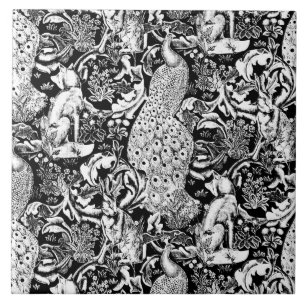 Carreau Copie de paon de Nouveau d'art, noire et blanche