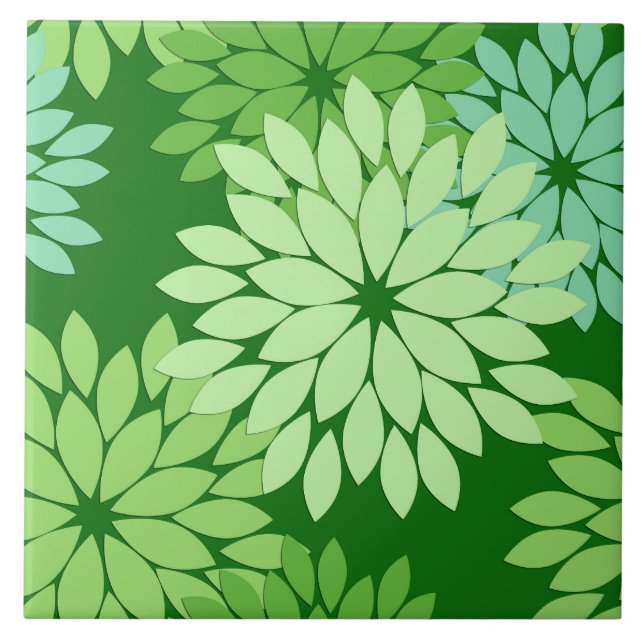 Carreau Copie florale moderne de kimono, vert de chaux (Devant)