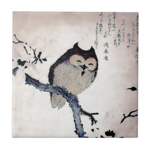 Carreau Copie japonaise de hibou d'art de bois de graveur