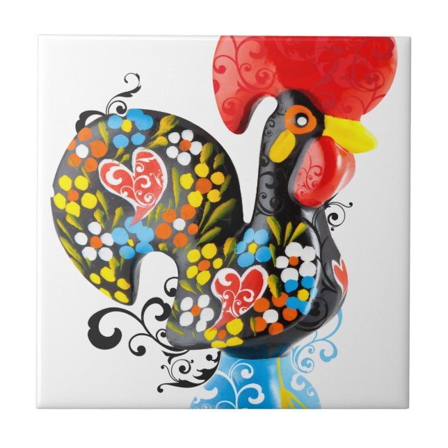 Carreau Coq célèbre de Barcelos Nr 06 - édition florale (Devant)