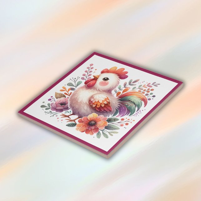 Carreau Coq charmant avec fleurs pour enfants | (Créateur téléchargé)