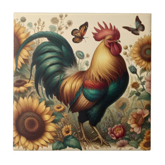 Carreau Coq de poulet vintage esthétique et Fleur sauvage