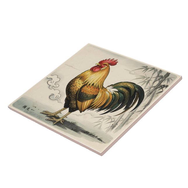 Carreau Coq doré art japonais (Côté)
