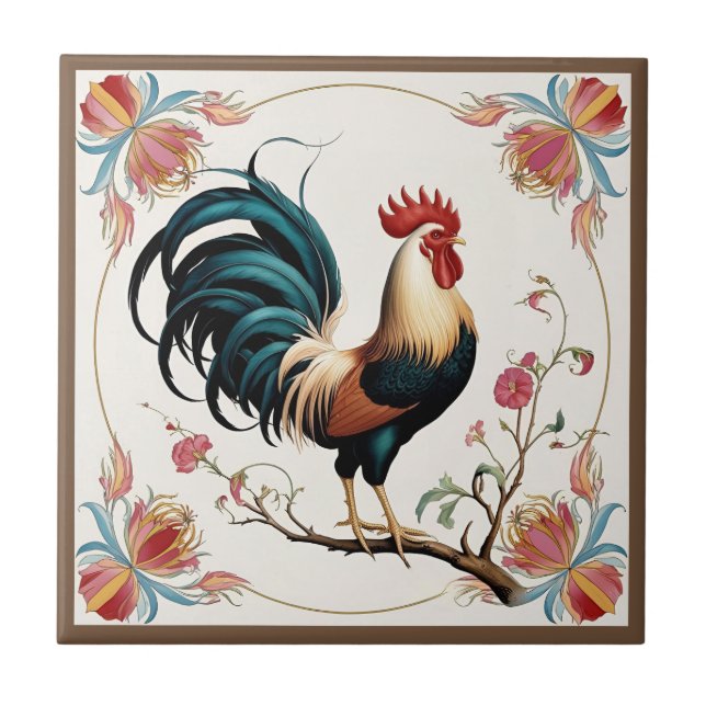 Carreau Coq en fleurs (Devant)