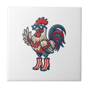Carreau Coq Patriotique en Talons Gravure Vintage Chemise