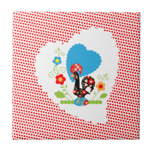 Carreau Coq portugais avec pois rouges