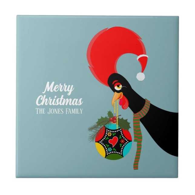 Carreau Coq portugais et saint Bauble de Noël (Devant)
