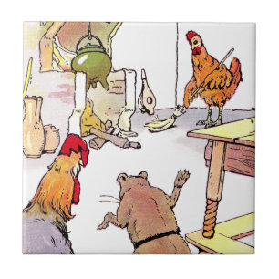 Carreau Coq, souris et poule dans la cuisine