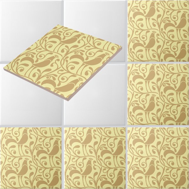 Carreau Coqs de style Arts & Crafts dans un motif de feuil (Créateur téléchargé)