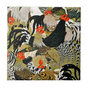 Carreau Coqs poulet japonais Vintage