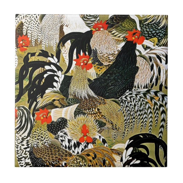 Carreau Coqs poulet japonais Vintage (Devant)