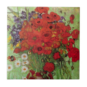 Carreau Coquelicots rouges et pâquerettes par Vincent van