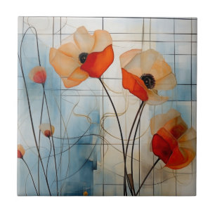 Carreau Coquelicots rouges modernes avec des lignes géomét