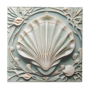 Carreau Coquillage blanc Art Nouveau Faux Relief Mint