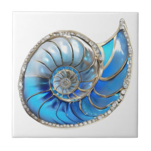 Carreau Coquillage nautile bleu océan diamant scintillant 