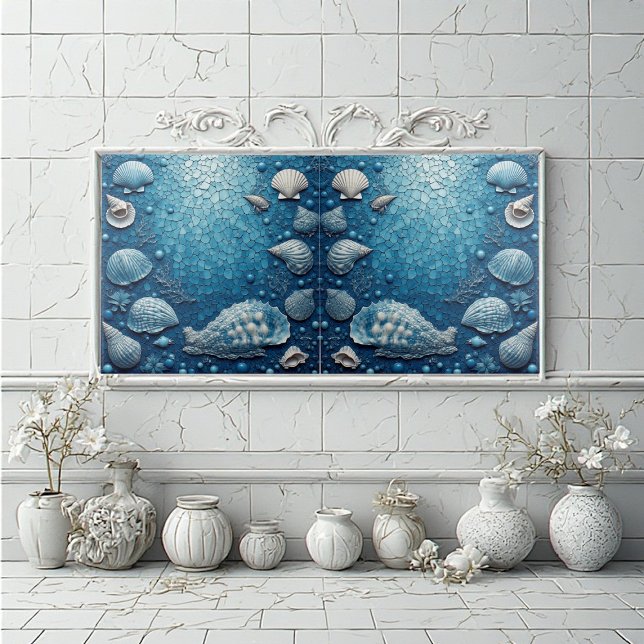Carreau Coquillage sous-marin côtier Poisson Océan Bulle B (Coastal Underwater Seashell Fish Ocean Bubble Blue Ceramic Tile)