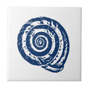 Carreau Coquillage spiral, blanc et bleu Cobalt