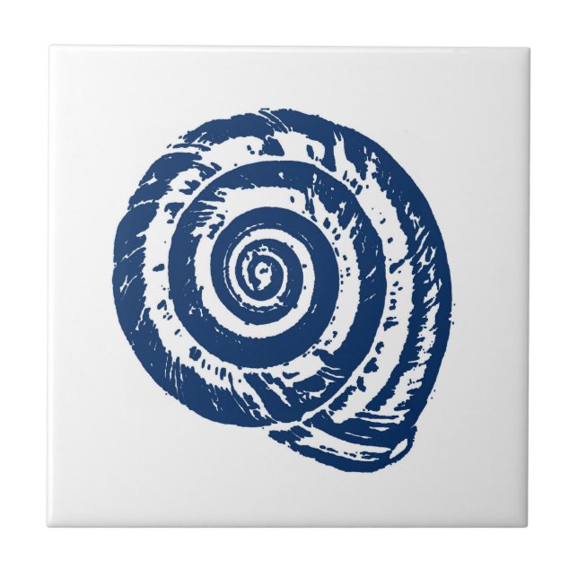 Carreau Coquillage spiral, blanc et bleu Cobalt (Devant)