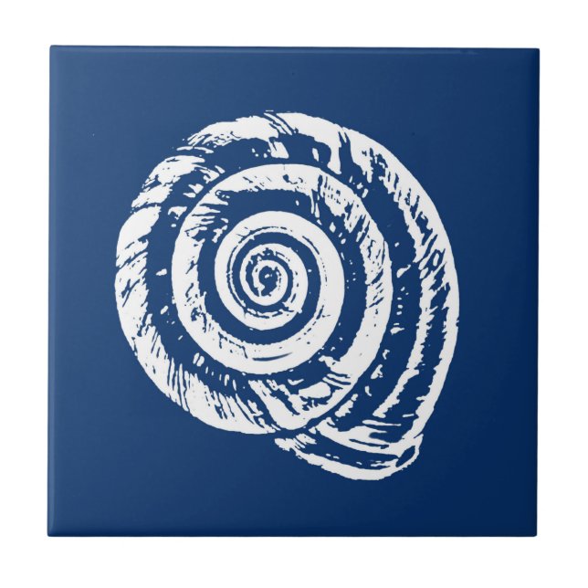 Carreau Coquillage spiral, bleu et blanc de cobalt (Devant)