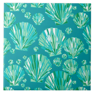 Carreau Coquillages, Aqua et turquoise géométriques