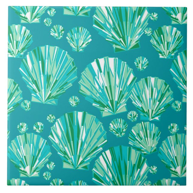 Carreau Coquillages, Aqua et turquoise géométriques (Devant)