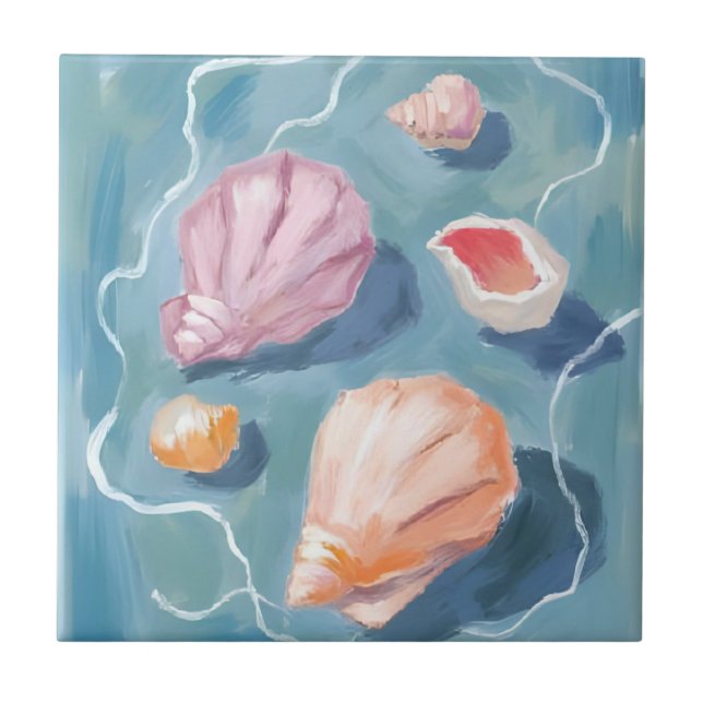 Carreau Coquillages de mer aquarelle mer côtière plage (Devant)