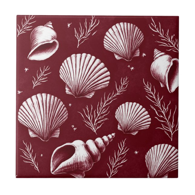 Carreau Coquillages et algues marines en marron et blanc  (Devant)