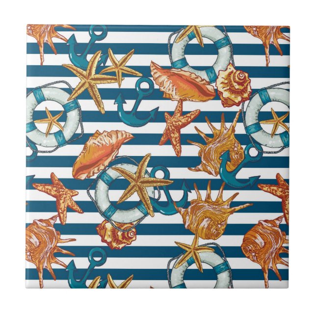 Carreau Coquillages Et Motif De Ancre (Devant)