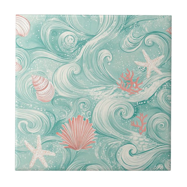 Carreau Coquillages et Motif de Vagues Océaniques (3) (Devant)