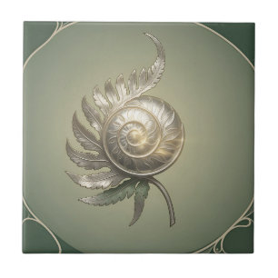 Carreau Coquille de fougère en spirale argentée Art Nouvea