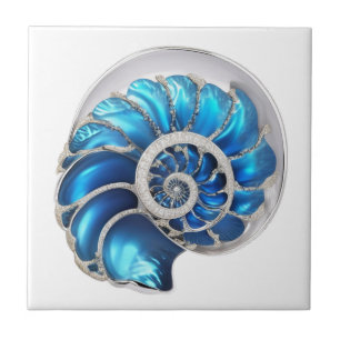 Carreau Coquille de nautile océan bleu 3D plage nautique