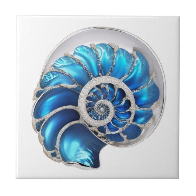 Carreau Coquille de nautile océan bleu 3D plage nautique (Devant)