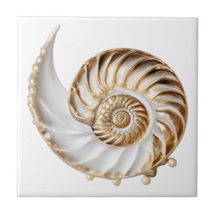 Carreau Coquille de Nautilus 3D perle or lustre océan naut