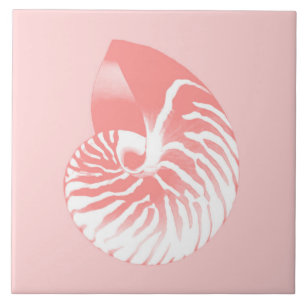 Carreau Coquille de Nautilus - corail rose et blanc