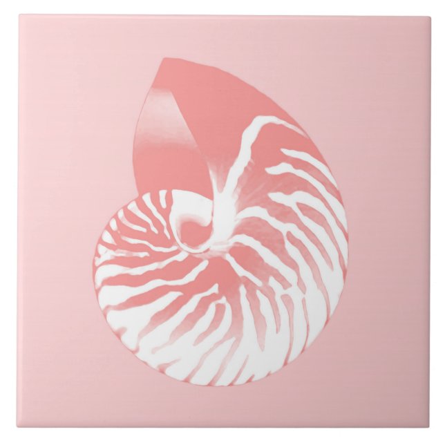 Carreau Coquille de Nautilus - corail rose et blanc (Devant)