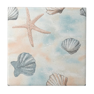 Carreau Coquilles marines aquatiques et étoile de mer scin