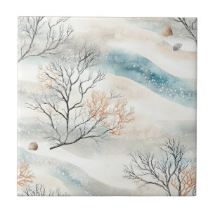 Carreau Corail à l'aquarelle texturée en orange et bleu ar