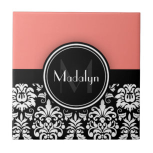 Carreau Corail noir blanc Damas Monogramme