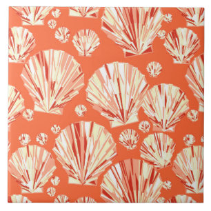 Carreau Corail Orange et Coques de mer Blanche
