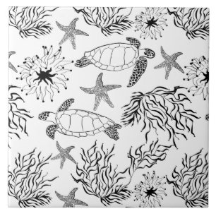 Carreau Corail plante, tortue marine