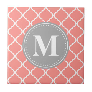 Carreau Corail rose latex marocain Gris Monogramme