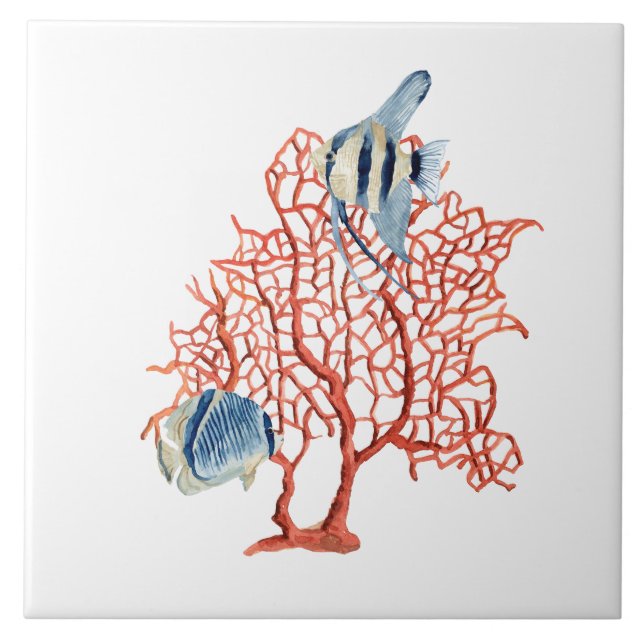 Carreau Corail rouge avec les poissons tropicaux, (Devant)