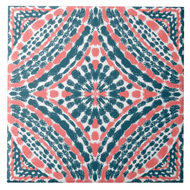 Carreau Corail Turquoise méditerranéen Peint à la main (Devant)