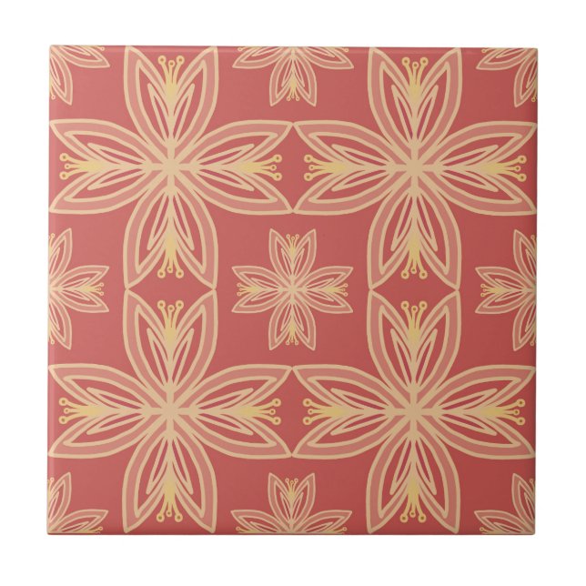 Carreau Coral Blush Jaune Tropical Sunset Floral (Devant)